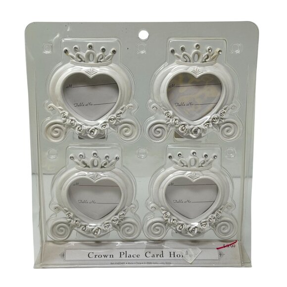 Crown Place Card Holders Heart Design Set Of 4 White Wedding Elegant Tea Party - Picture 1 of 14